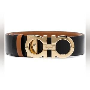 Authentic Salvatore Ferragamo Black & Brown Reversable Belt Gold  38 New
